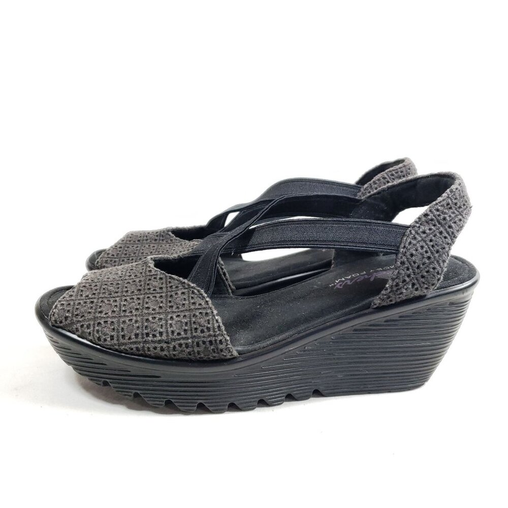 Skechers Womens Size 6.5 Black Wedge Open Toe Sandals With Memory Foam Comfort - Picture 7 of 9
